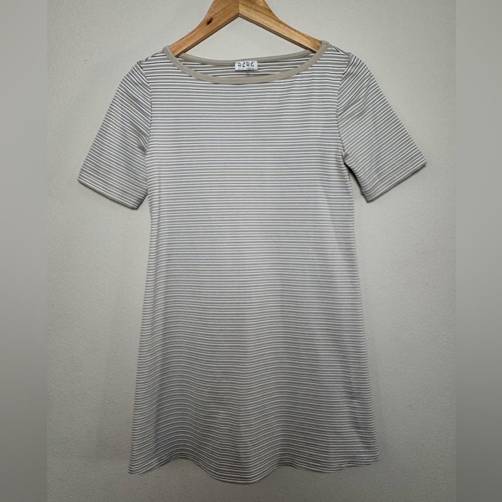 Vintage BCBG MaxAzria Beige Striped Short Sleeve Dress